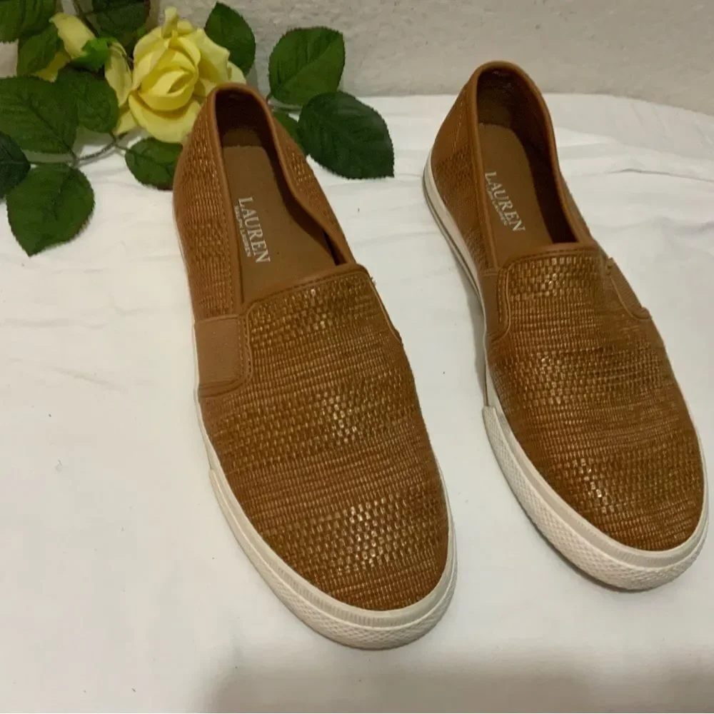 Lauren by Ralph Lauren Jinny Womens Woven Slip-On Sneaker. Tan Cushionin 8 B